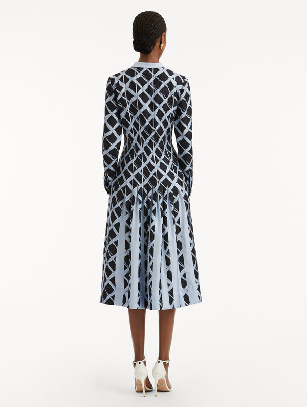 Oscar De La Renta Wavy Plaid Inset Silk Twill Dress