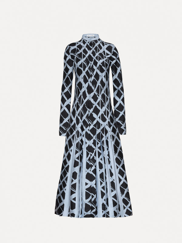 oscar de la renta Wavy Plaid Inset Silk Twill Dress