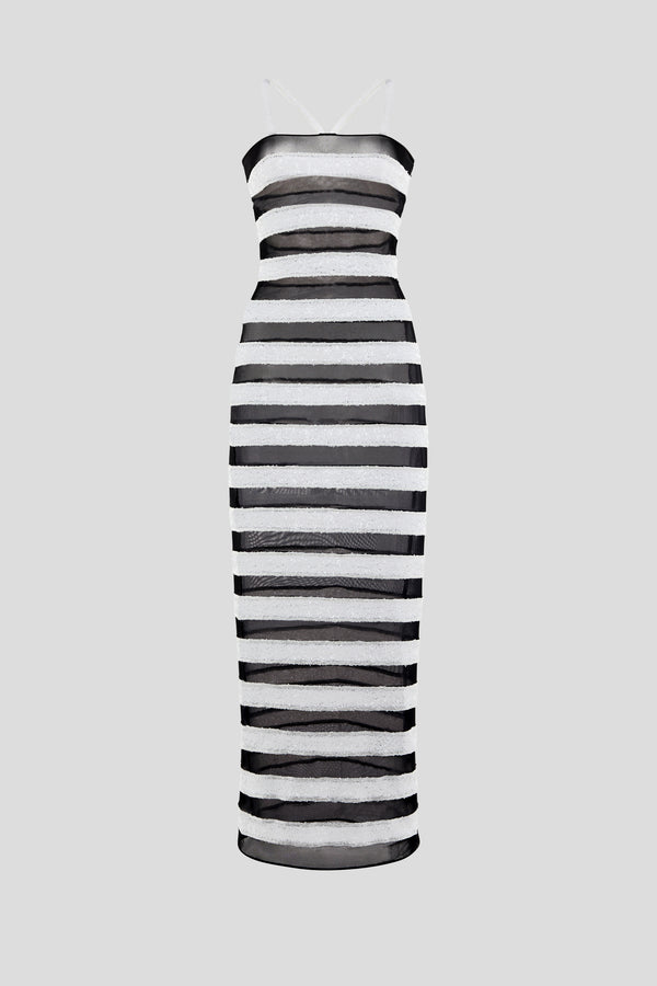 oséree Paillettes Bicolor Stripes Dress