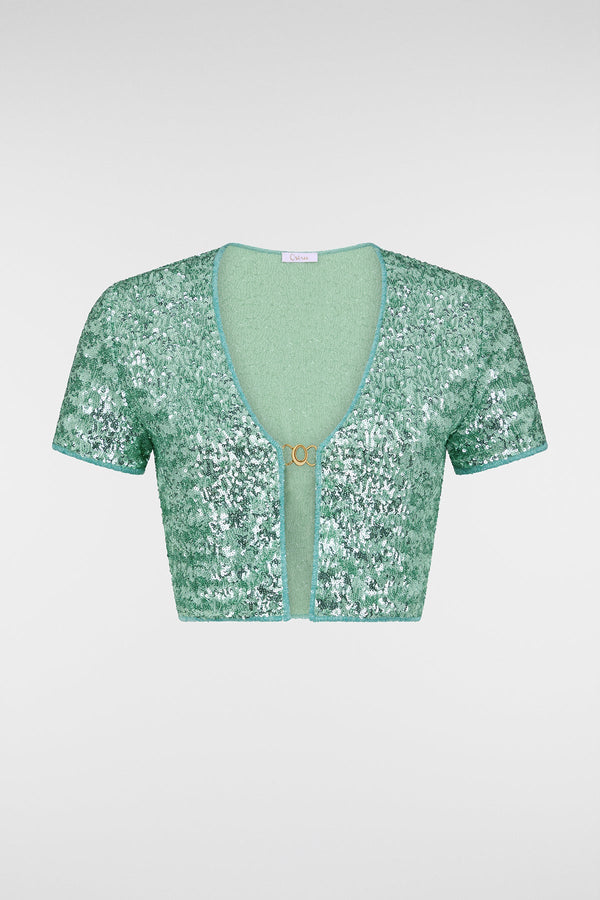 Oséree Paillettes Crop Shirt