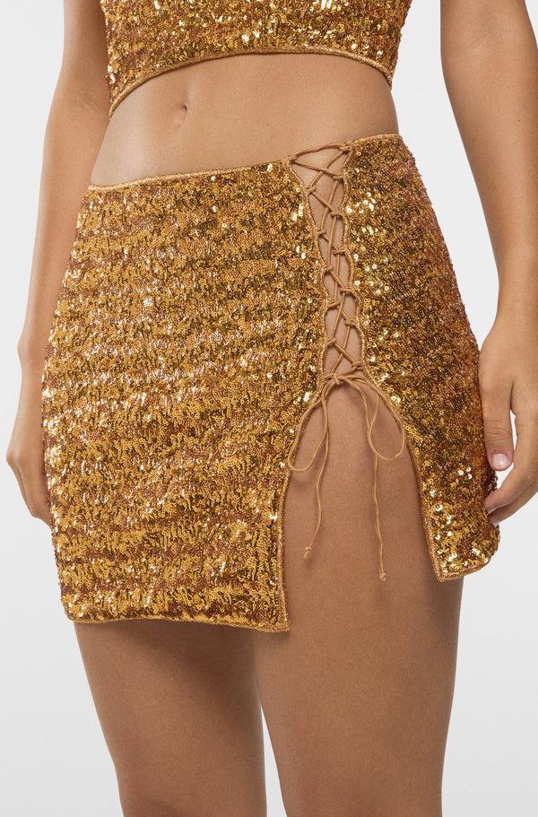 Oséree Paillettes Lacè Mini Skirt
