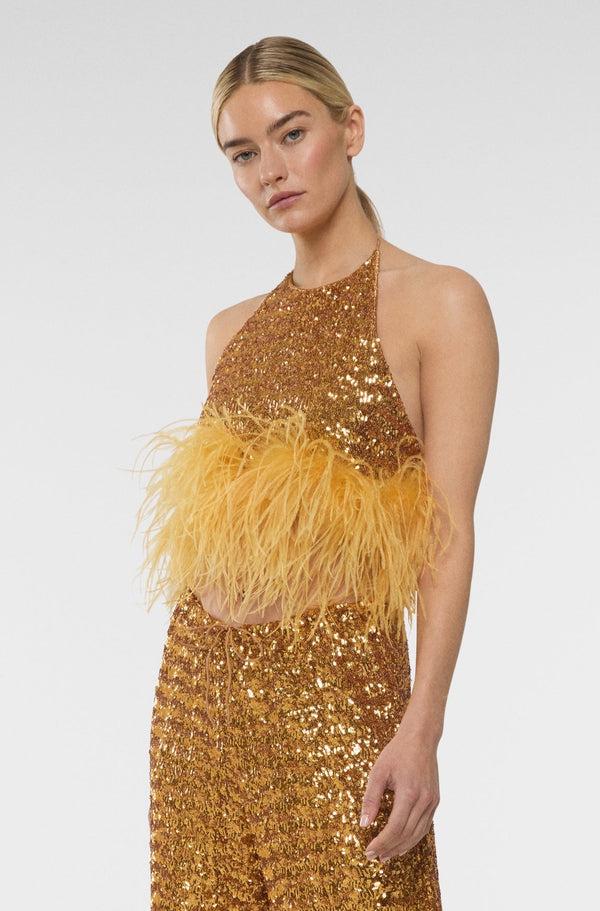 Oséree Paillettes Plumage Necklace Top