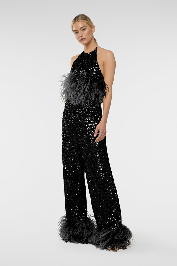 Oséree Paillettes Plumage Necklace Top