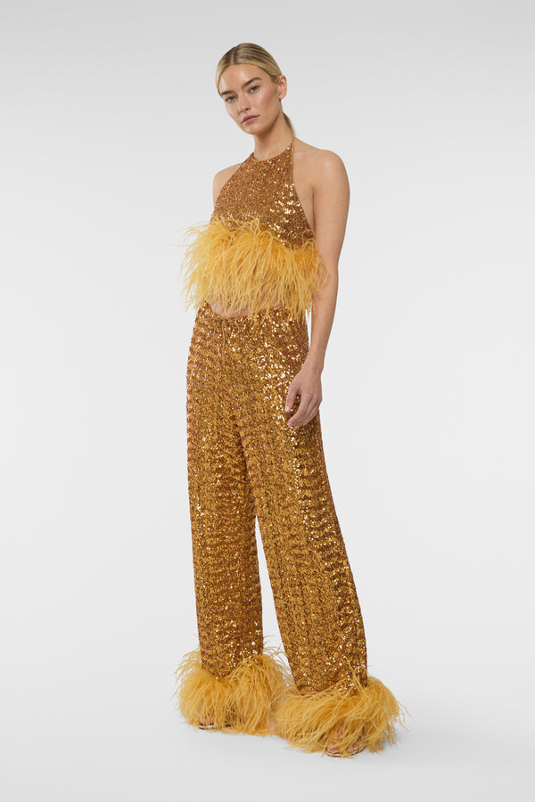 Oséree Paillettes Plumage Necklace Top