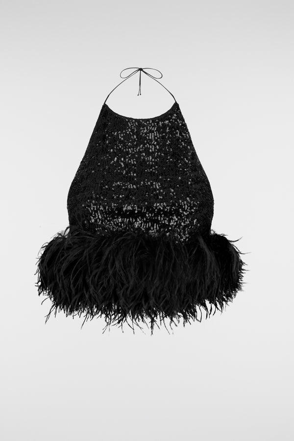 oséree Paillettes Plumage Necklace Top