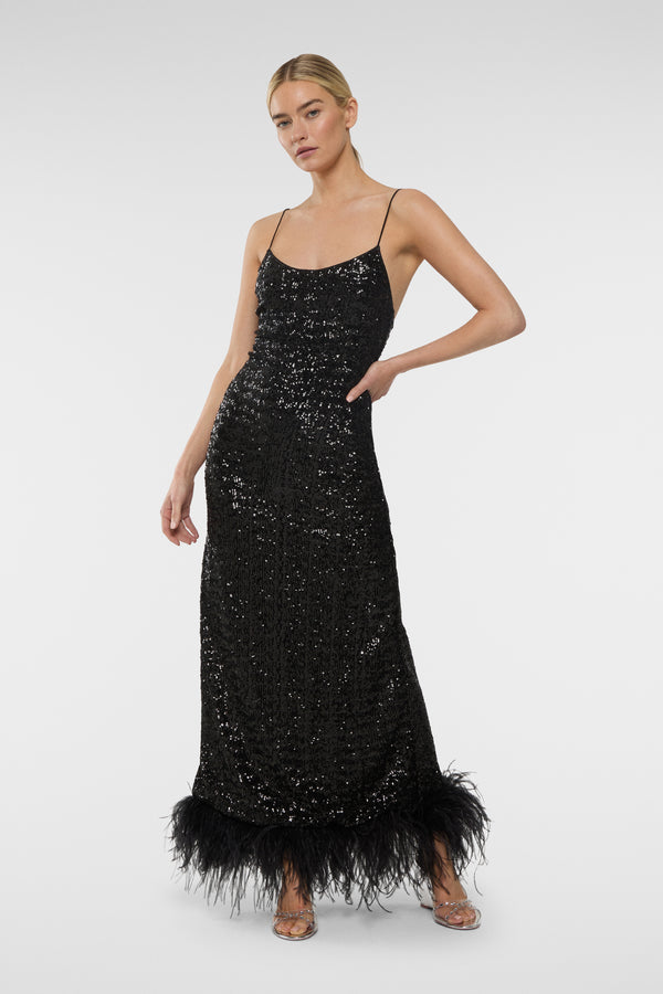 Oséree Paillettes Plumage Slip Dress