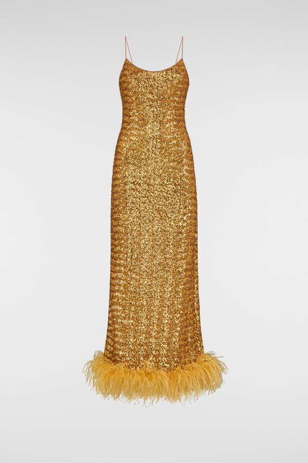 oséree Paillettes Plumage Slip dress