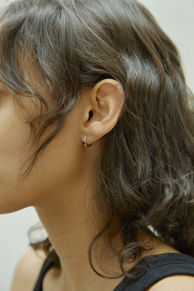 Otiumberg Black Onyx And White Diamond Huggies 9kt Solid Gold