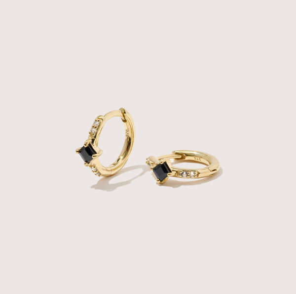 otiumberg Black Onyx And White Diamond Huggies 9kt Solid Gold