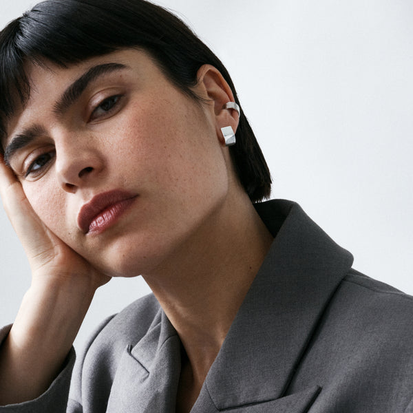 Otiumberg Chunky Square Huggie Earrings Sterling Silver