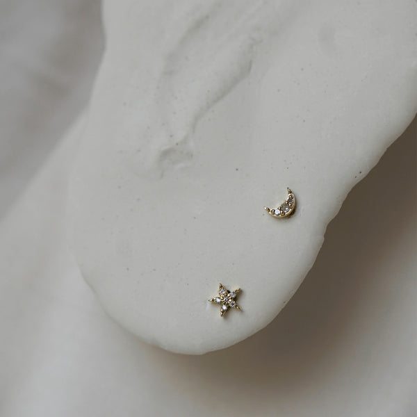 Otiumberg Diamond Moon Studs 9kt Solid Gold