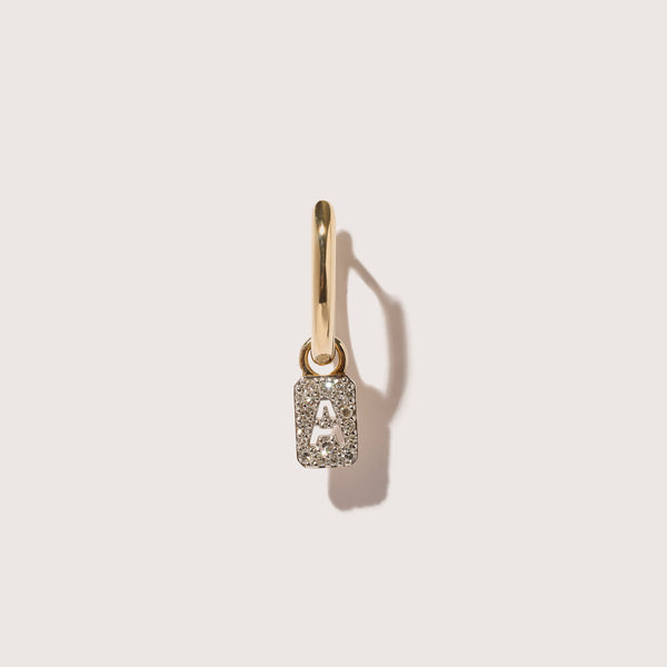 otiumberg Tiny Diamond Initial Earring Charm & Mini Oval Hoop 9kt Solid Gold