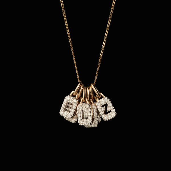 Otiumberg Tiny Diamond Initial Tag Pendant 9kt Solid Gold