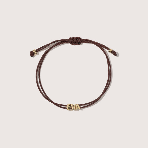 otiumberg Totem Name Chocolate Brown Cord Bracelet (Made To Order) 9kt Solid Gold