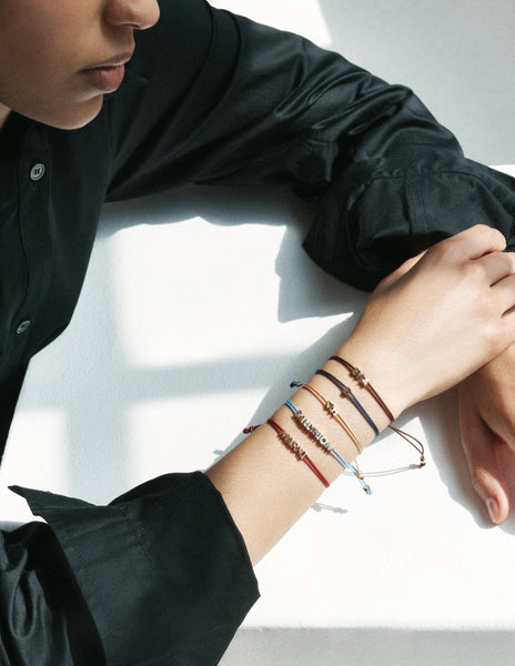 Otiumberg Totem Name Navy Cord Bracelet (Made To Order) 9kt Solid Gold