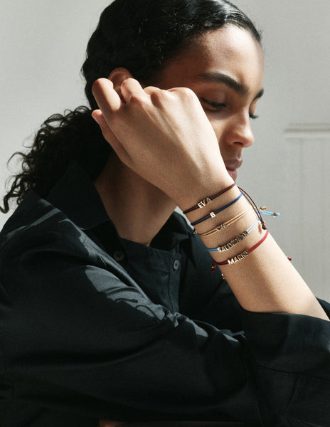 Otiumberg Totem Name Sky Blue Cord Bracelet (Made To Order) 9kt Solid Gold