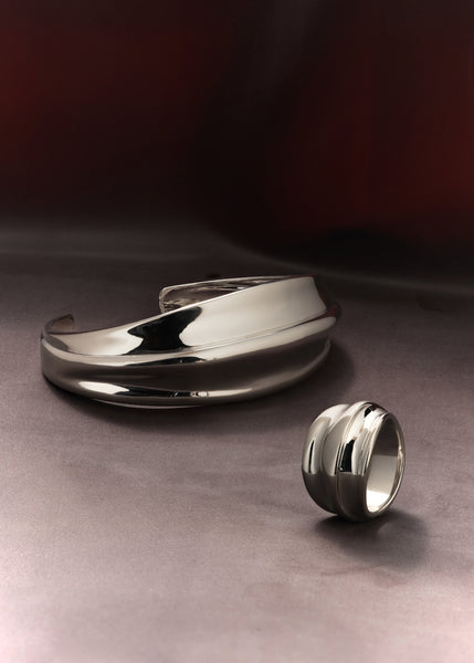 Otiumberg Wave Cuff Bracelet And Ring Set Sterling Silver