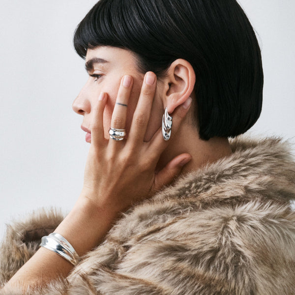 otiumberg Wave Cuff Bracelet and Ring Set Sterling Silver