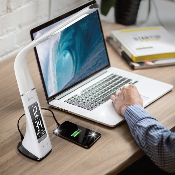 Ottlite Thrive LED Sanitizing Desk Lamp With Clock And USB Charging