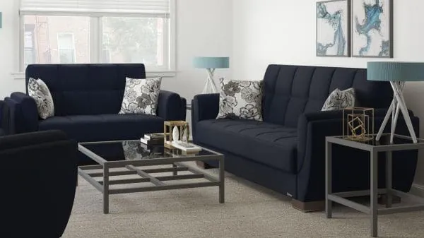 Ottomanson Armada Air Collection Black Blue Denim Loveseat