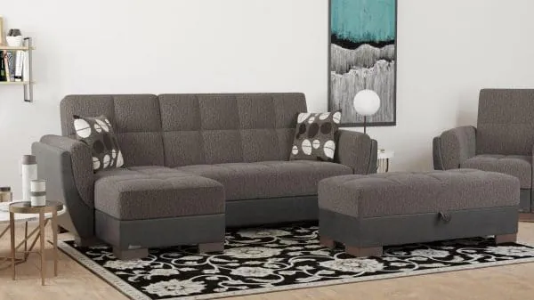 Ottomanson Armada Air Collection Dark Slate Gray/Black Chaise Lounge