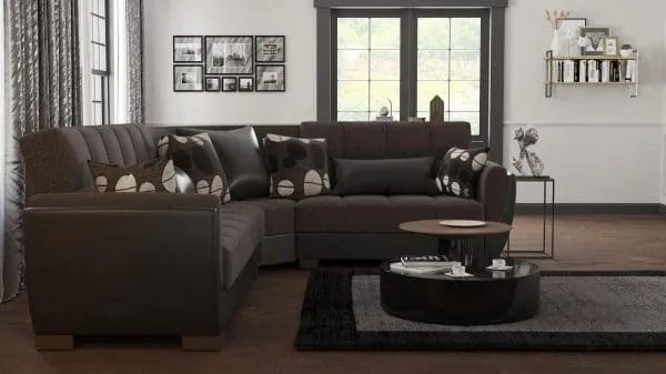 Ottomanson Armada Air Collection Dark Slate Gray/Black Sectional