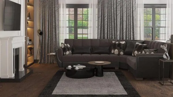 Ottomanson Armada Air Collection Dark Slate Gray/Black Sectional