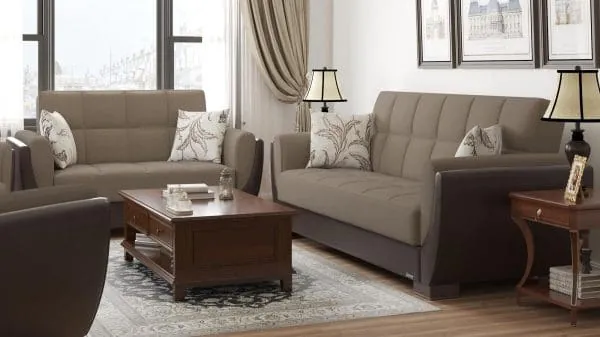 Ottomanson Armada Air Collection Light Taupe/Dark Brown Loveseat