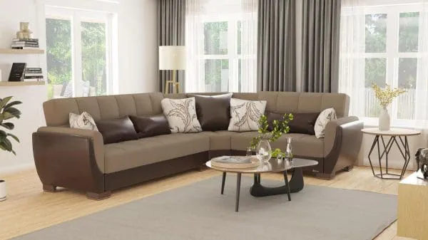 ottomanson Armada Air Collection Light Taupe/Dark Brown Sectional