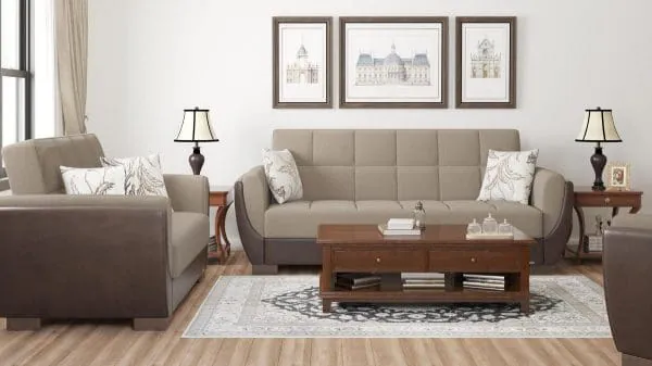 Ottomanson Armada Air Collection Light Taupe/Dark Brown Sofabed