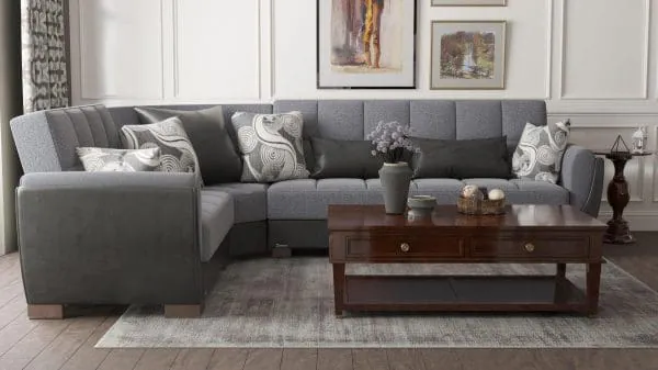 Ottomanson Armada Air Collection Salt And Pepper Gray/Black Sectional