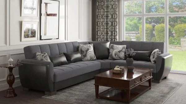 ottomanson Armada Air Collection Salt and Pepper Gray/Black Sectional