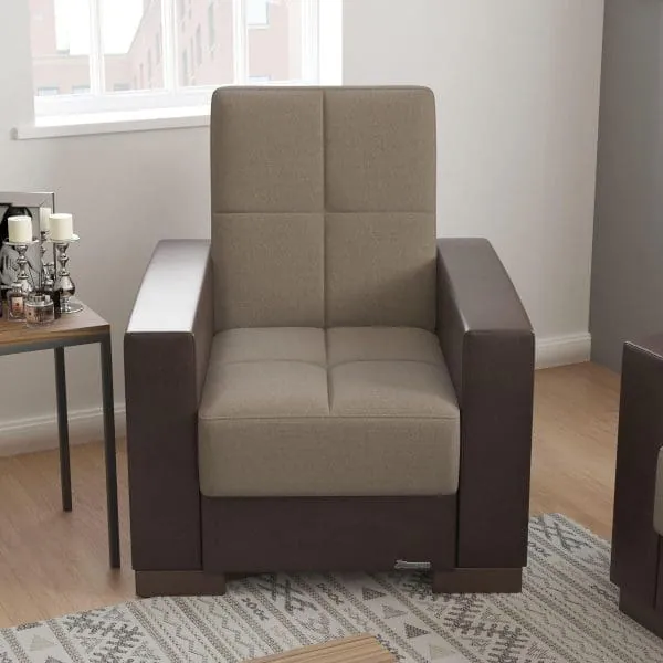 ottomanson Armada Collection Light Taupe/Dark Brown Armchair