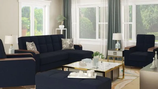 Ottomanson Armada Luxe Collection Black Blue Denim Chaise Lounge