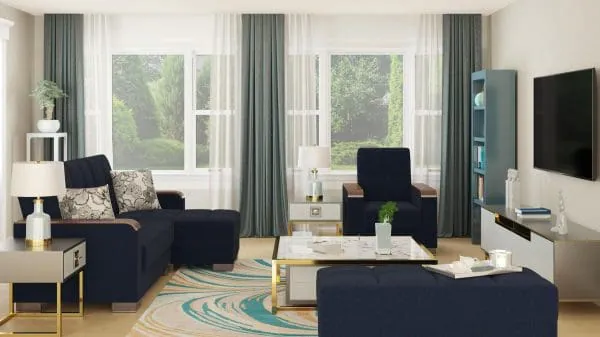 Ottomanson Armada Luxe Collection Black Blue Denim Chaise Lounge