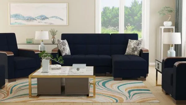 ottomanson Armada Luxe Collection Black Blue Denim Chaise Lounge