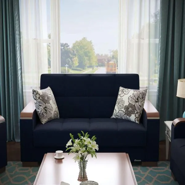 ottomanson Armada Luxe Collection Black Blue Denim Loveseat