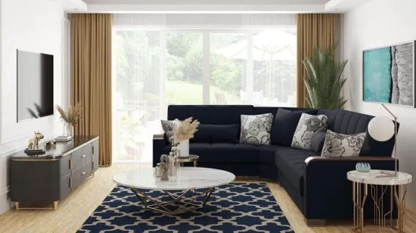 Ottomanson Armada Luxe Collection Black Blue Denim Sectional