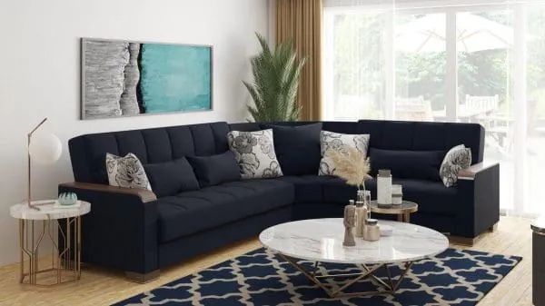 ottomanson Armada Luxe Collection Black Blue Denim Sectional