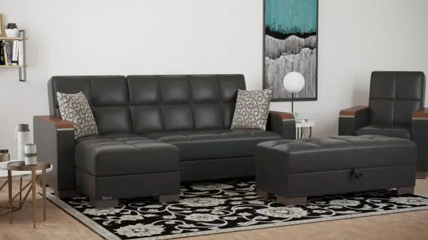 Ottomanson Armada Luxe Collection Black Chaise Lounge