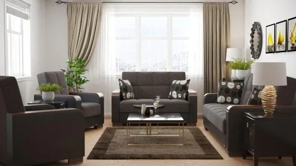 Ottomanson Armada Luxe Collection Dark Slate Gray/Black Loveseat