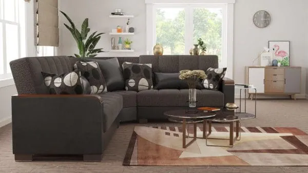 Ottomanson Armada Luxe Collection Dark Slate Gray/Black Sectional