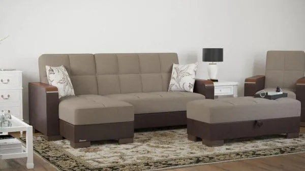 Ottomanson Armada Luxe Collection Light Taupe/Dark Brown Chaise Lounge