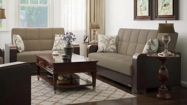 Ottomanson Armada Luxe Collection Light Taupe/Dark Brown Loveseat