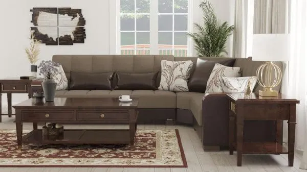 Ottomanson Armada Luxe Collection Light Taupe/Dark Brown Sectional