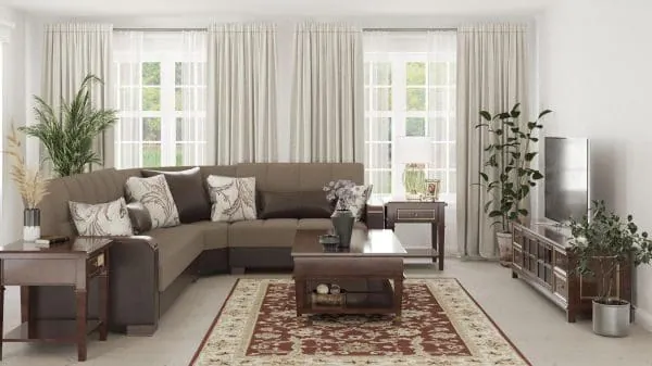 Ottomanson Armada Luxe Collection Light Taupe/Dark Brown Sectional