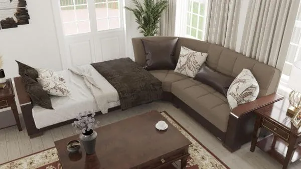 Ottomanson Armada Luxe Collection Light Taupe/Dark Brown Sectional