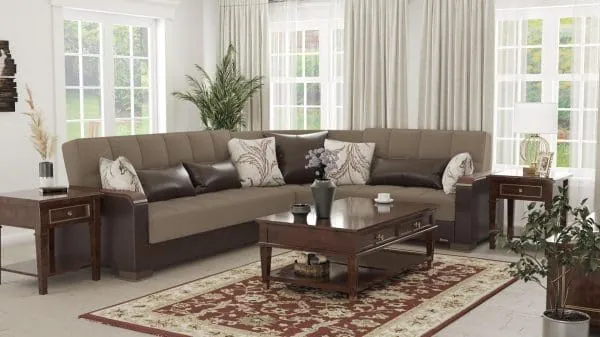 ottomanson Armada Luxe Collection Light Taupe/Dark Brown Sectional