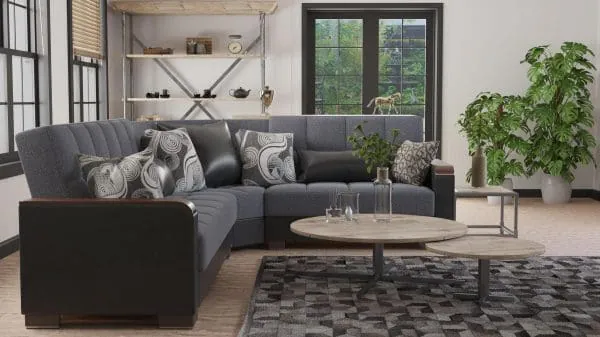 Ottomanson Armada Luxe Collection Salt And Pepper Gray/Black Sectional