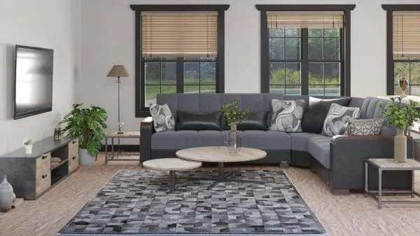 Ottomanson Armada Luxe Collection Salt And Pepper Gray/Black Sectional